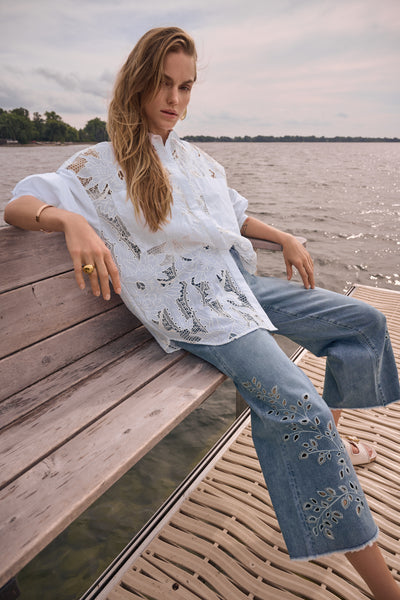 Joseph Ribkoff Cotton Lace Boxy Blouse With Embroidery Style