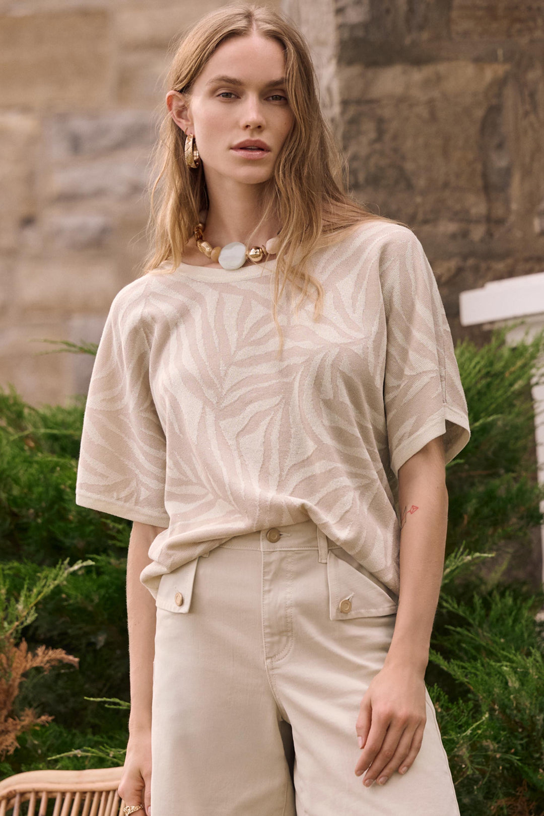 Joseph Ribkoff Tropical Print  Short Sleeve Sweater Style 262956