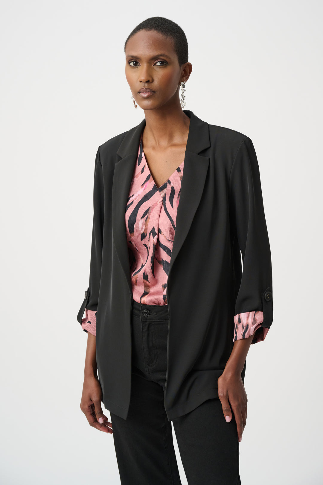 Joseph Ribkoff Woven Twill Printed Cuffs Blazer Style 263014