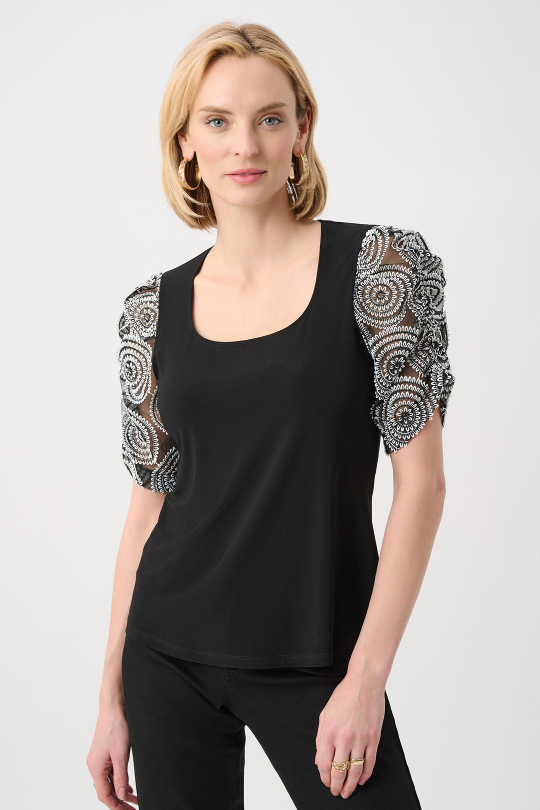 Joseph Ribkoff Silky Knit Novelty Sleeve Top Style 263028