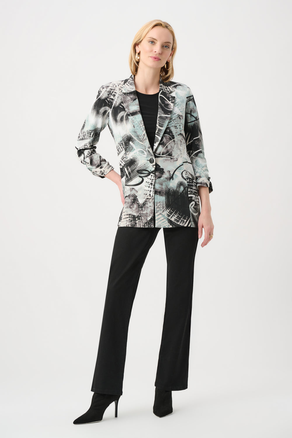 Joseph Ribkoff Silky Knit Abstract Print Straight Blazer Style 263056.