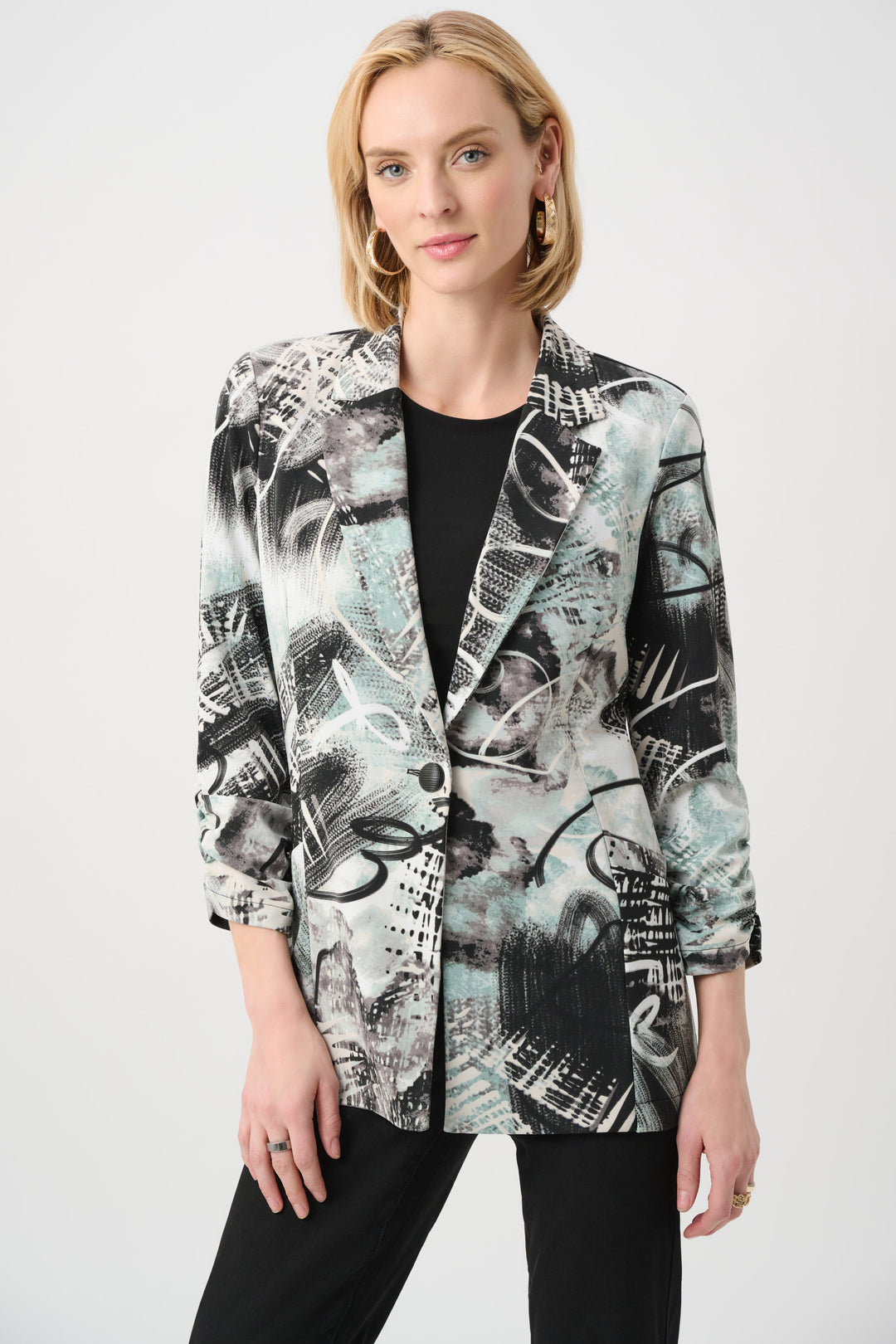 Joseph Ribkoff Silky Knit Abstract Print Straight Blazer Style 263056