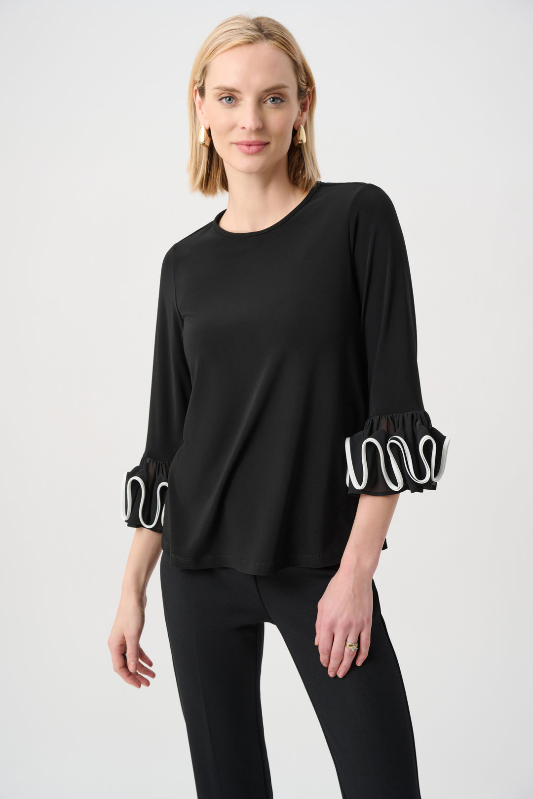 Joseph Ribkoff Silky Knit Ruffled-Cuff Top Style 263066