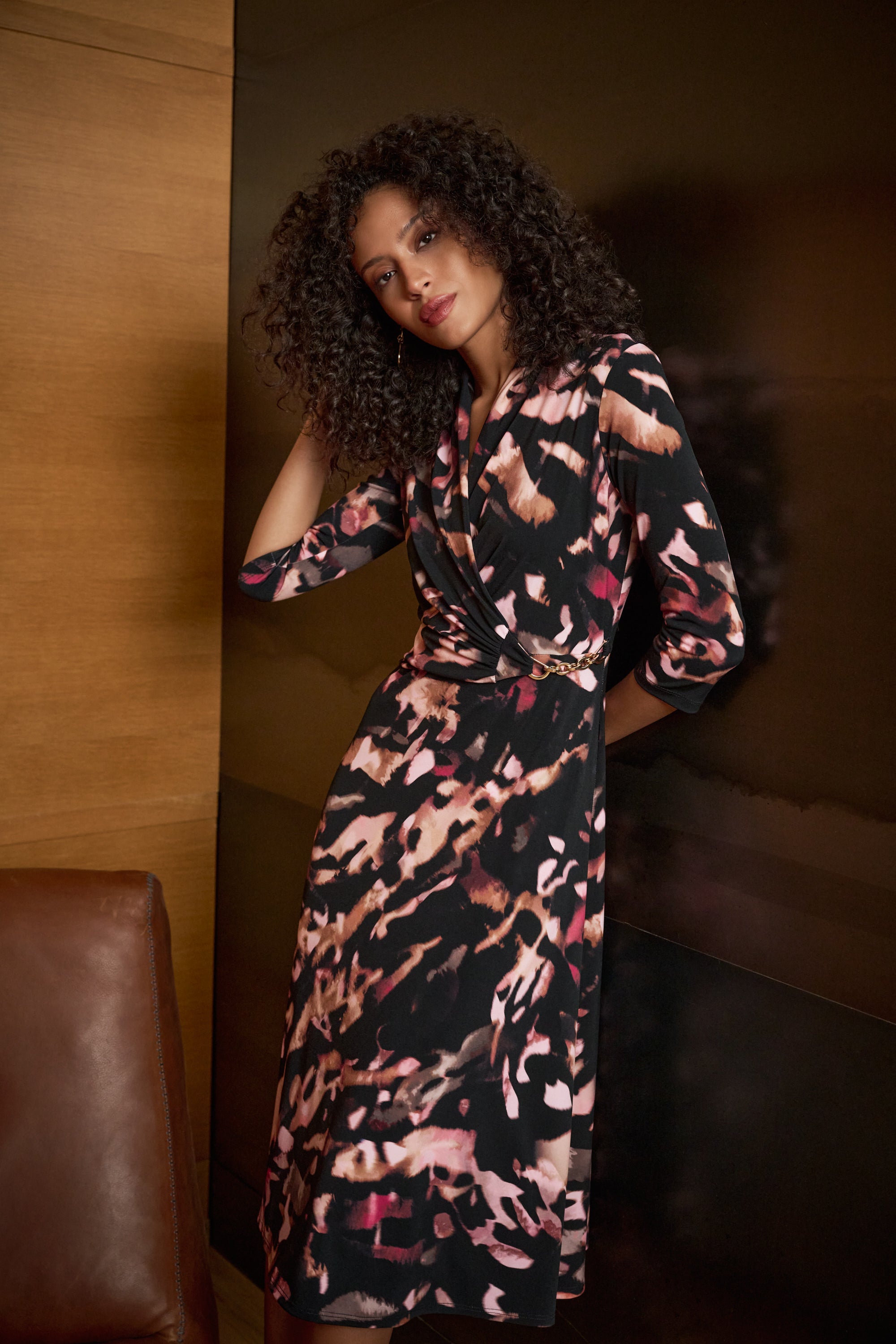 Joseph Ribkoff Printed Silky Knit Fit And Flare Dress Style 263077 Brown/Multi / 22 Joseph Ribkoff Printed Silky Knit Fit And Flare Dress Style 263077 Brown/Multi / 22