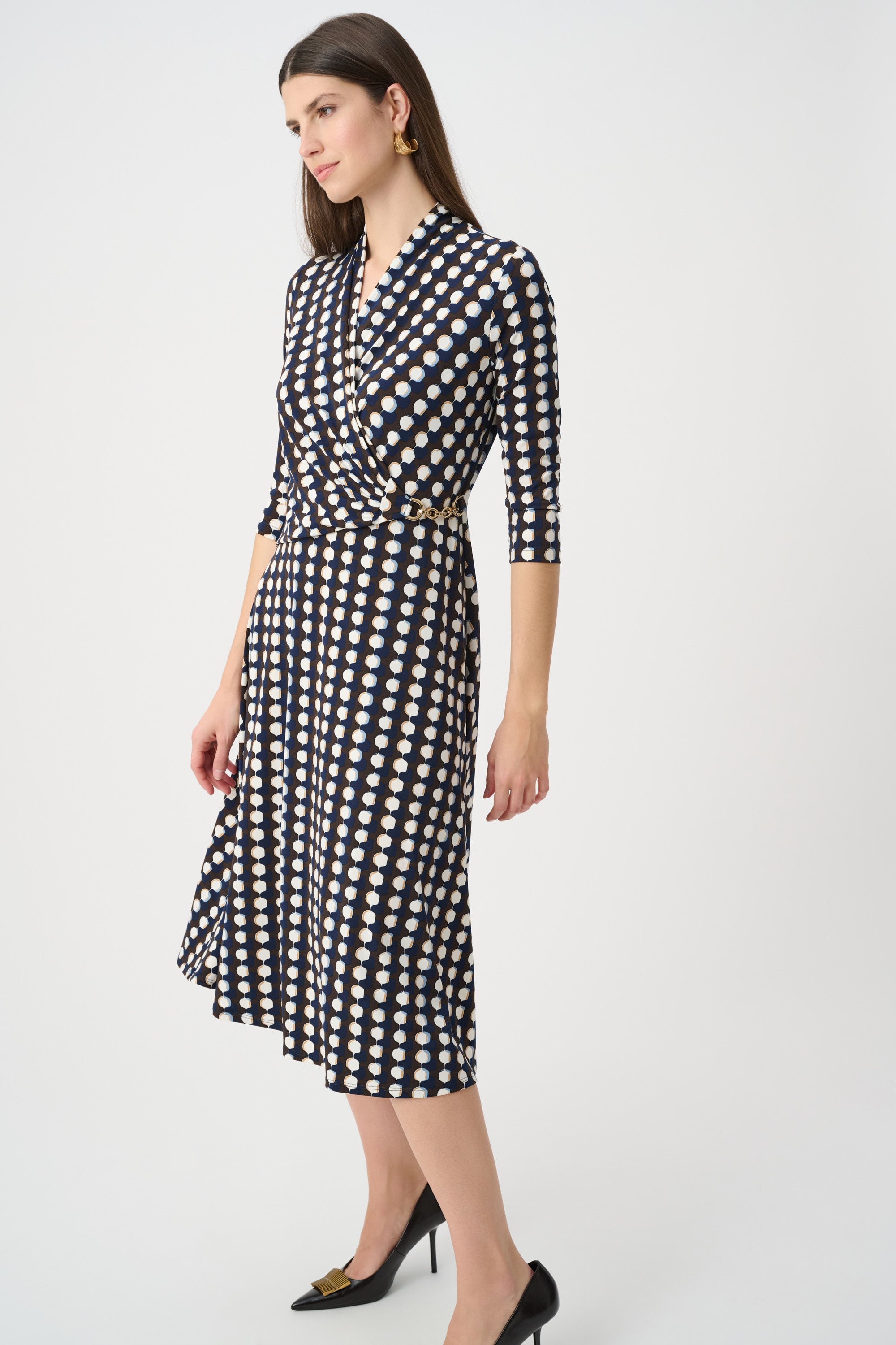 Joseph Ribkoff Printed Silky Knit Fit And Flare Dress Style 263077 Brown/Multi / 22 Joseph Ribkoff Printed Silky Knit Fit And Flare Dress Style 263077 Brown/Multi / 22