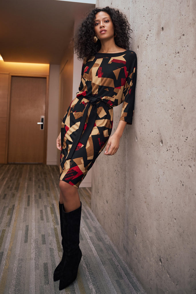 Joseph Ribkoff Abstract Print Knit Straight Dress Style 263089