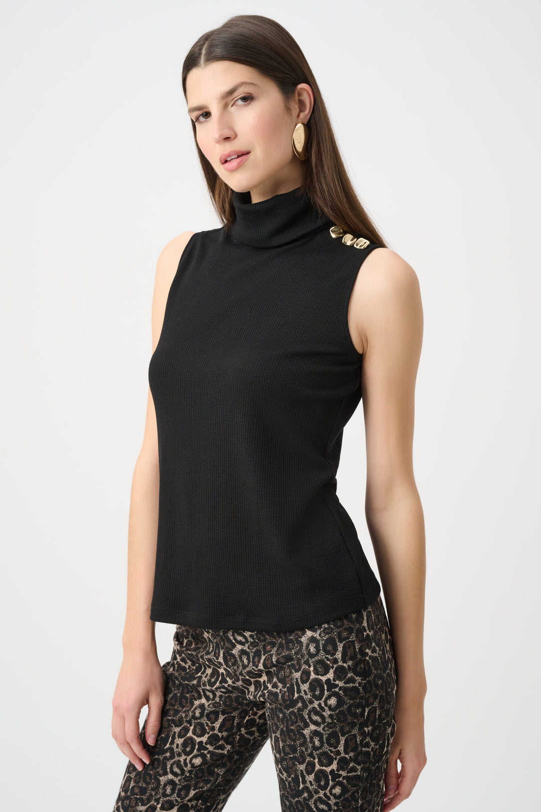 Joseph Ribkoff Jacquard Sweater Knit Fitted Turtleneck Top Style 263101.