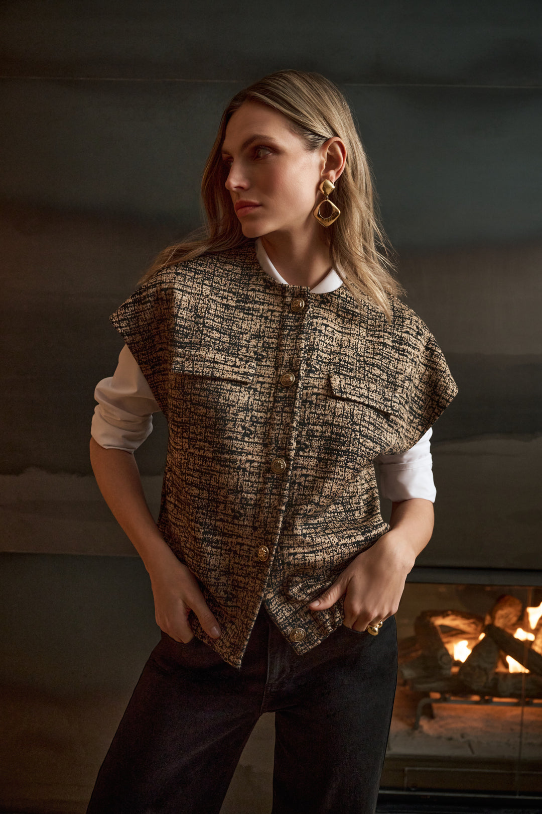 Joseph Ribkoff Abstract Jacquard Knit Bomber Vest Style 263128