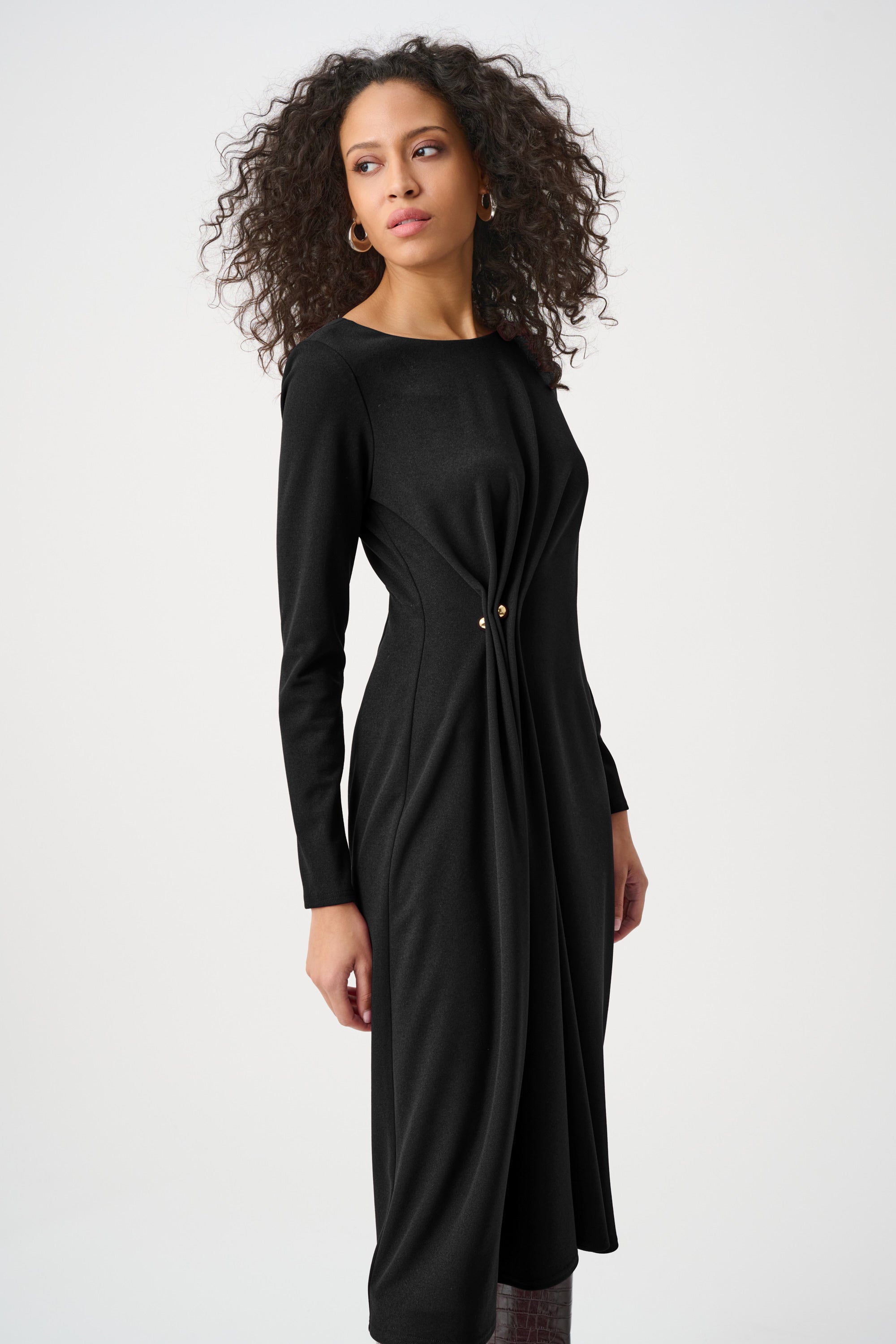 joseph ribkoff bodycon dress Joseph Ribkoff Black/Rose Gold Rose Appliqu Sheer Yoke Dress 244201 6 (UK 8)