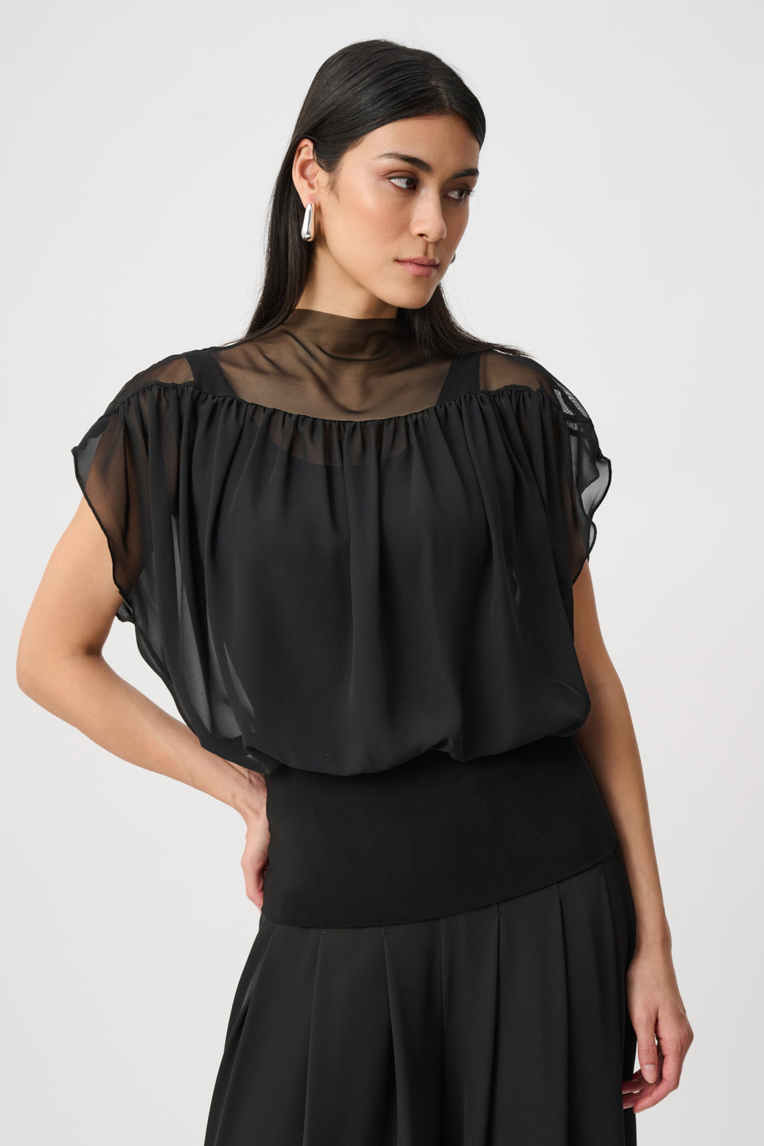 Joseph Ribkoff Chiffon And Silky Knit Blouson Top Style 263198