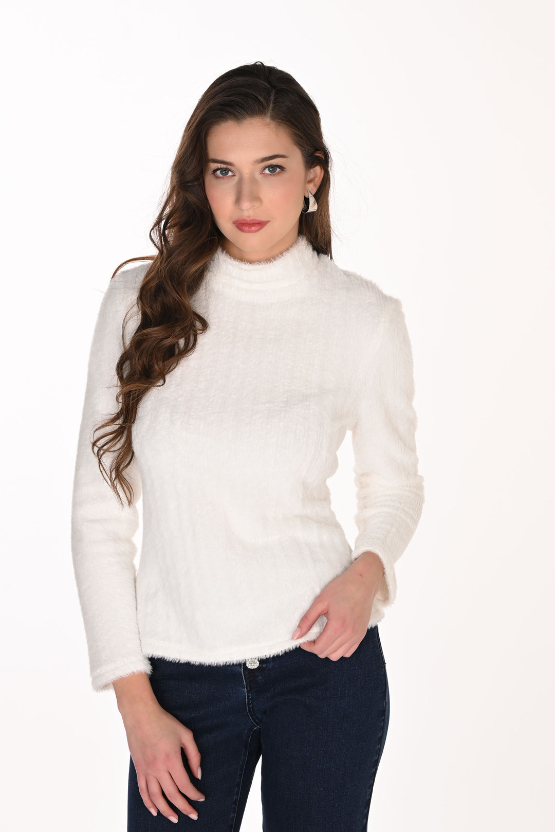 Frank Lyman Feather Yarn Mock Neck Sweater Style 263355