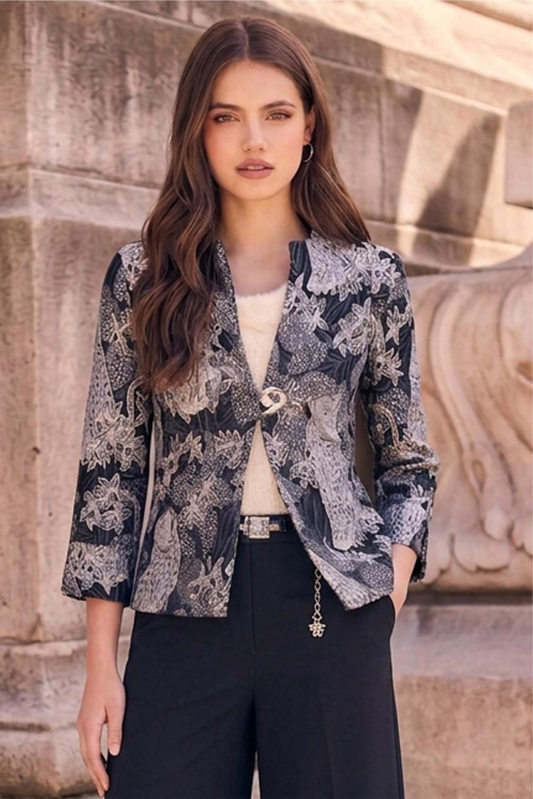 Frank Lyman Floral & Animal Print Flare-Sleeve Jacket Style 263468