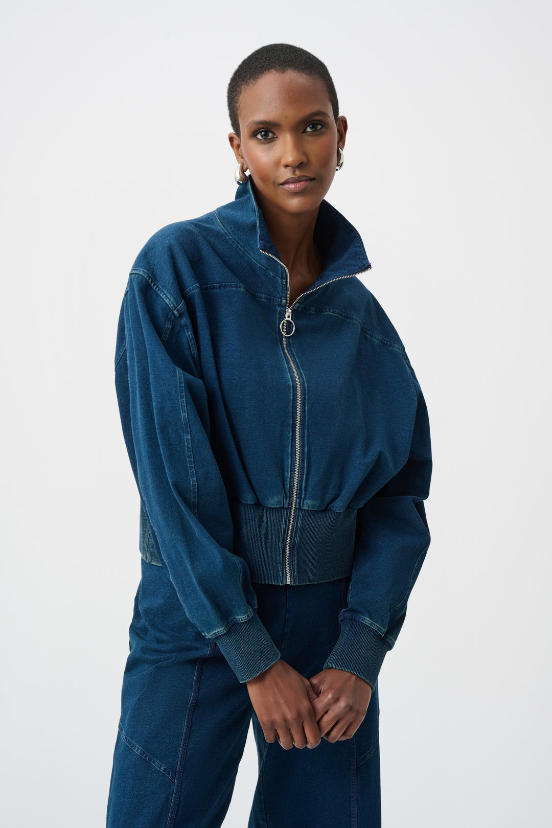 Joseph Ribkoff Denim Funnel-Neck Bomber Jacket Style 263634