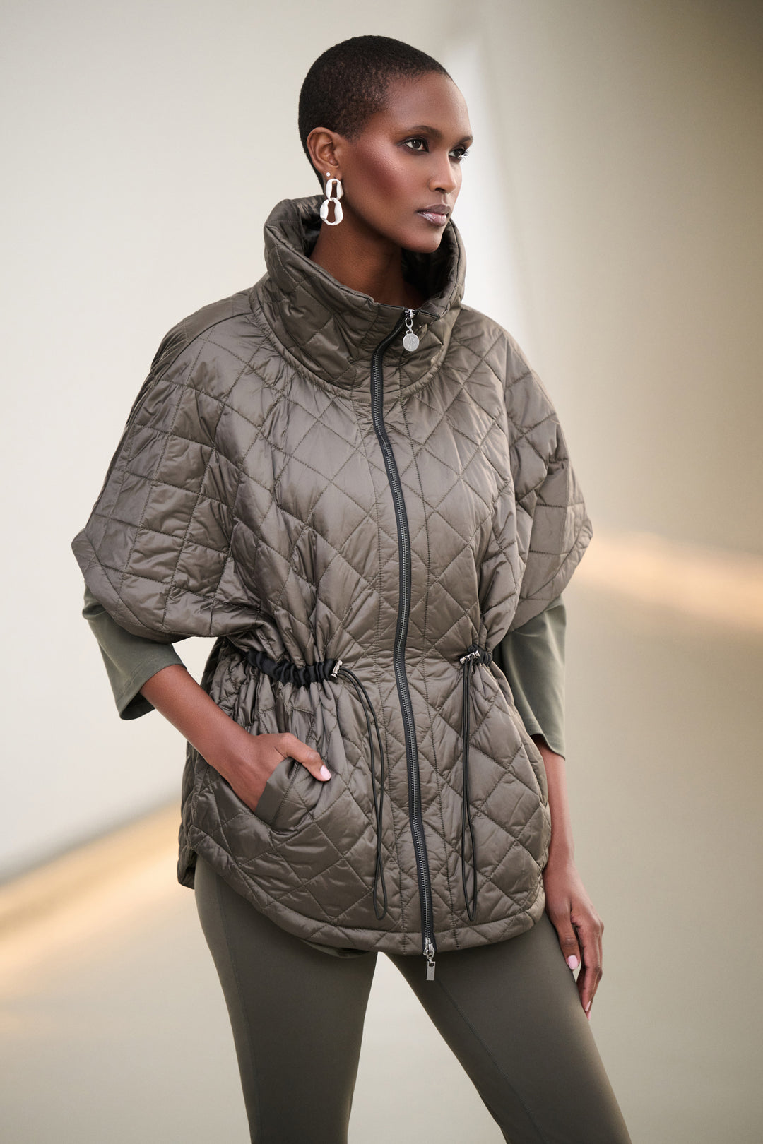 Joseph Ribkoff Quilted Nylon Shawl-Neck Boxy Vest Style 263643