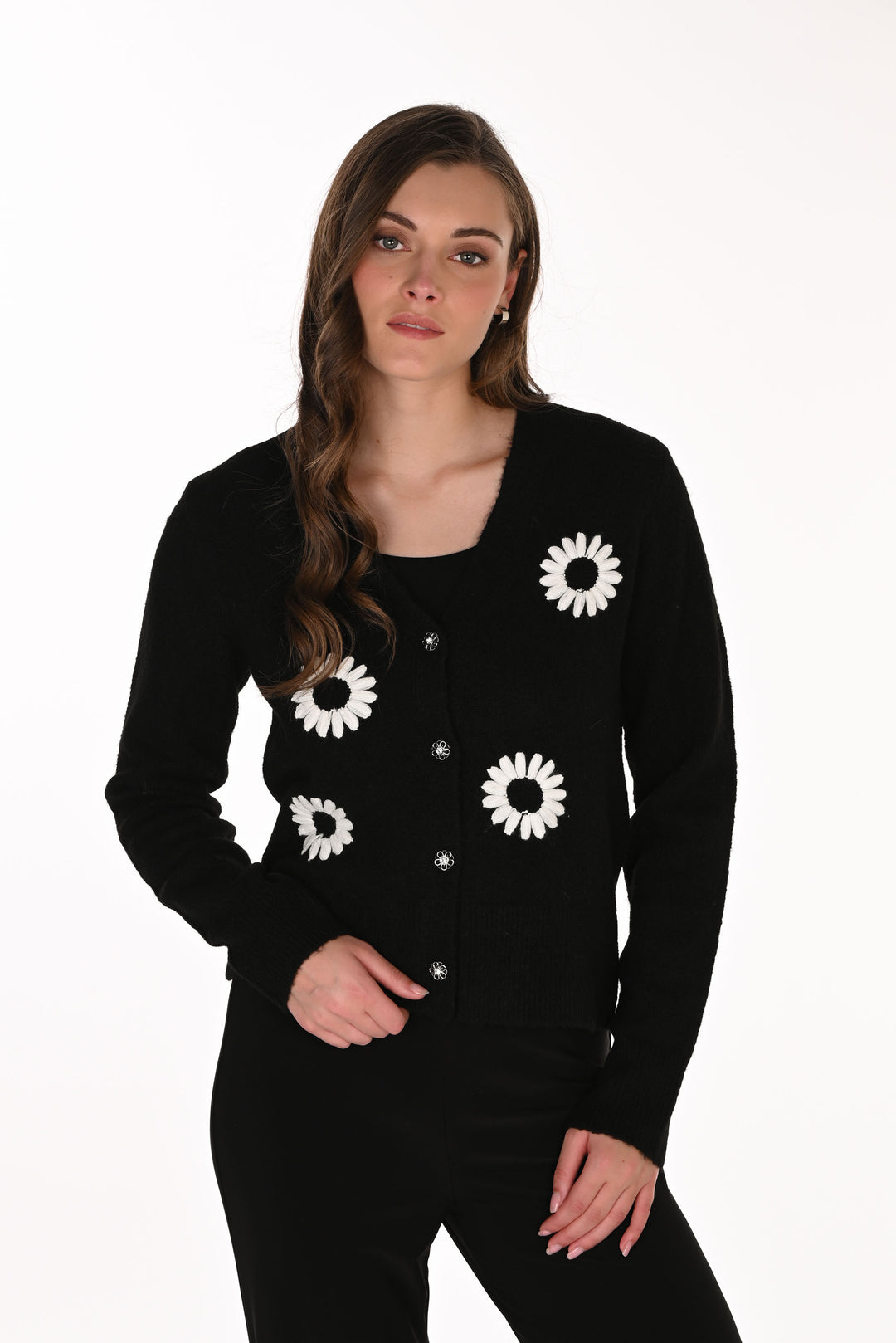 Frank Lyman Floral Embroidery Sweater Knit Cardigan Style 263728
