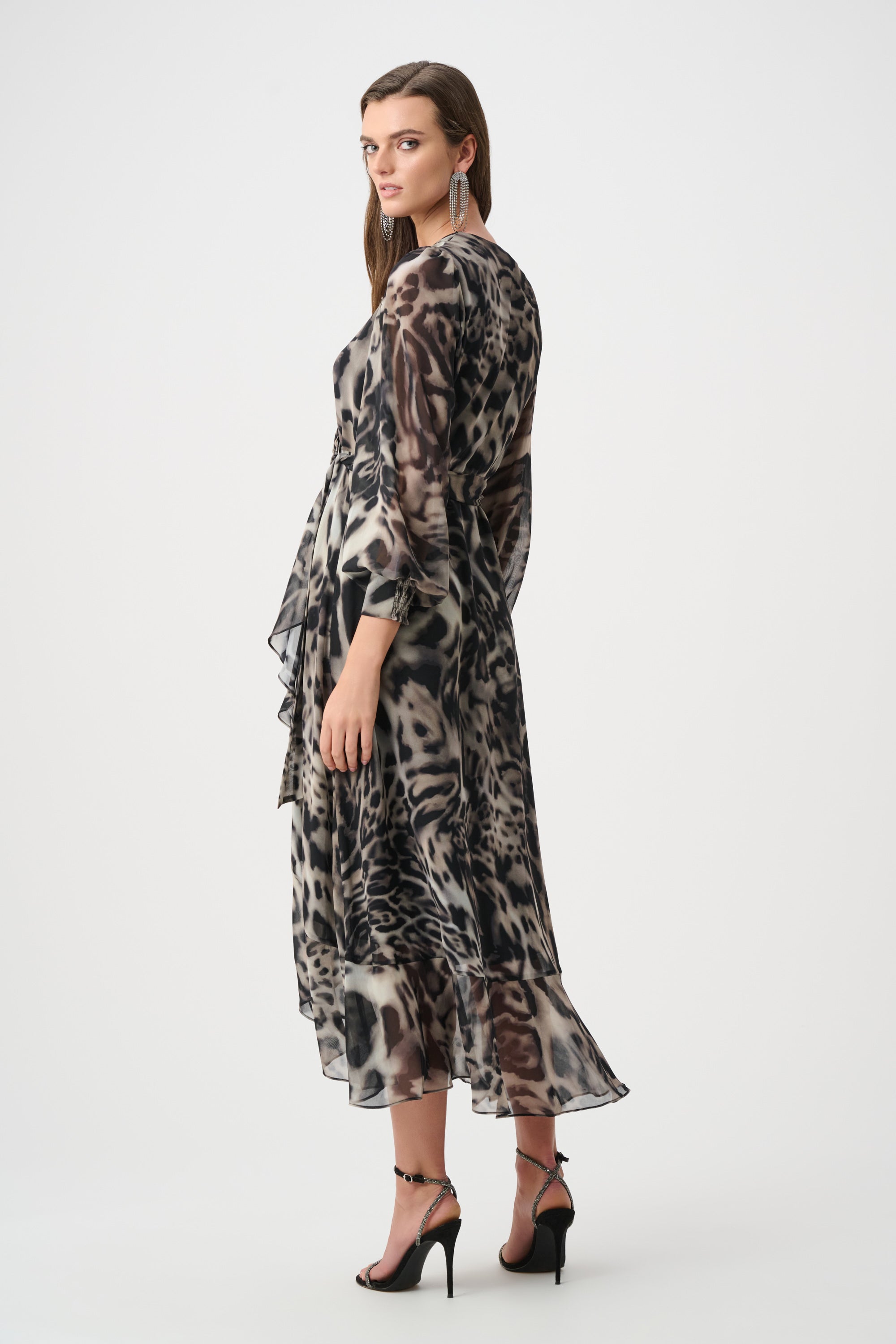 Joseph Ribkoff Chiffon Printed Fit and Flare Wrap Dress Style 263739 DECABANA Joseph Ribkoff Chiffon Printed Fit and Flare Wrap Dress Style 263739 DECABANA