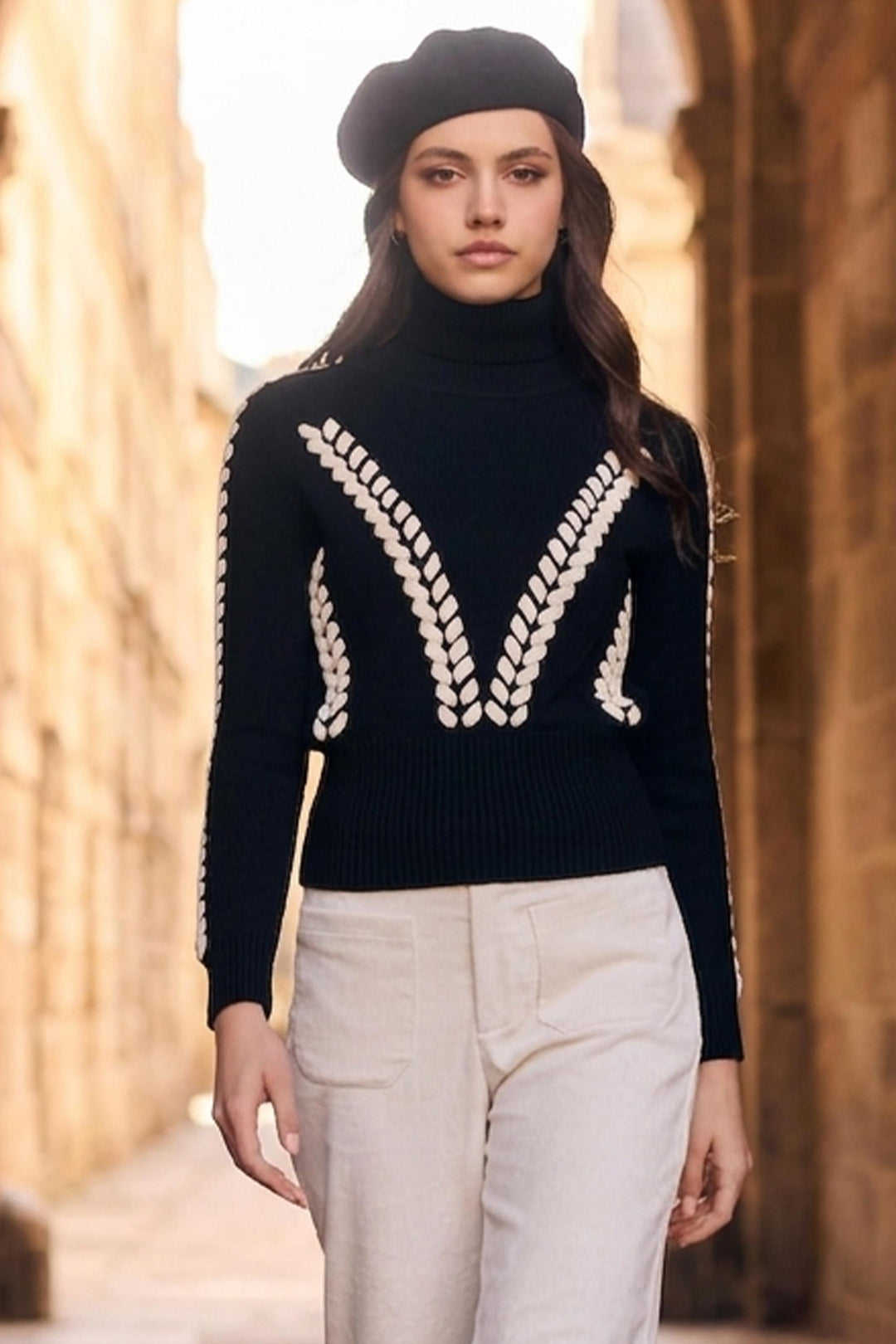 Frank Lyman Embroidered Turtleneck Pullover Style 263754