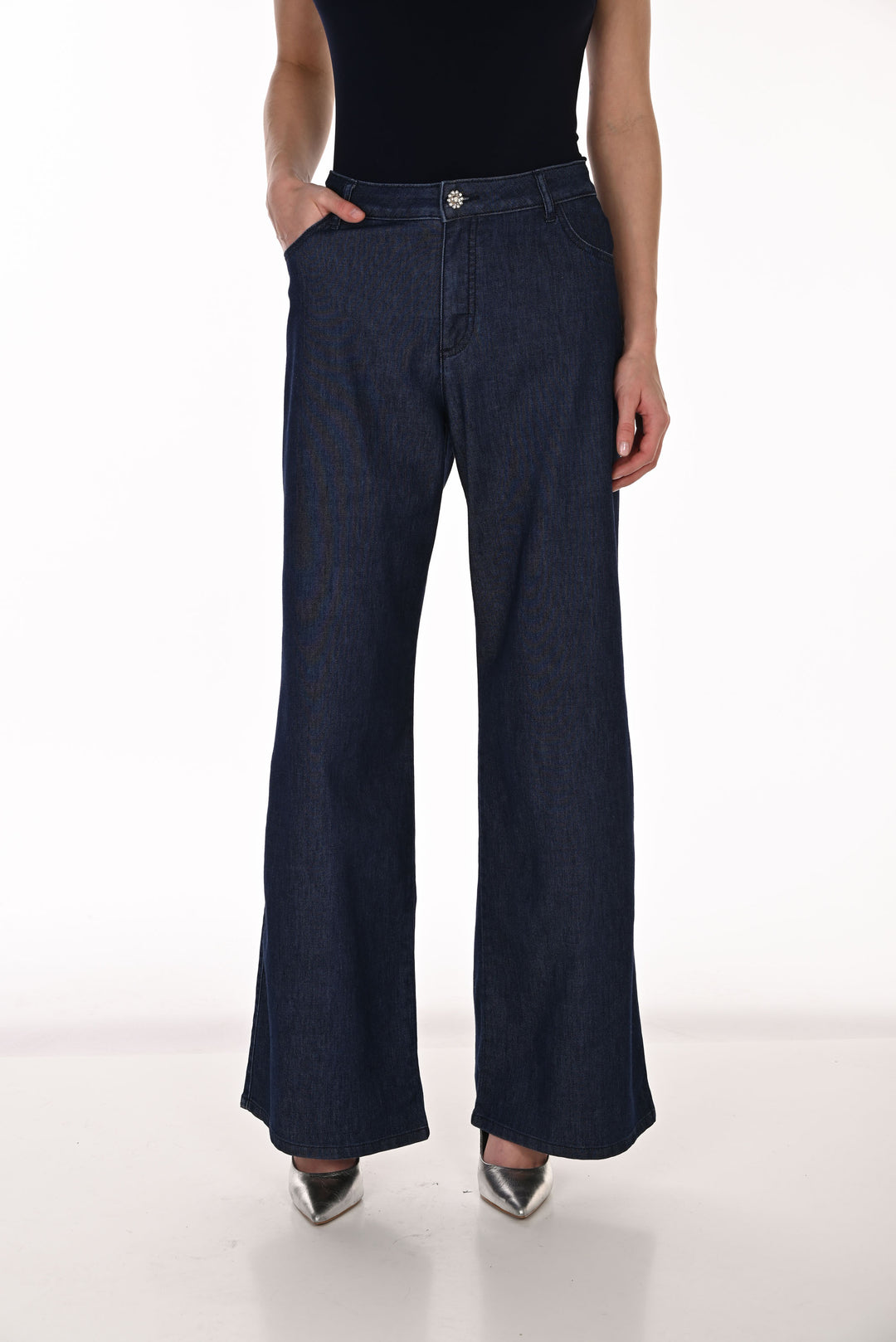 Frank Lyman Jeweled Wide-Leg Denim Trousers Style 263769