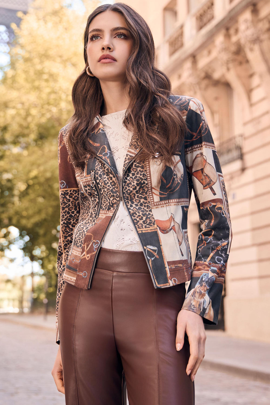 Frank Lyman Equestrian & Animal-Print Moto Jacket Style 263770