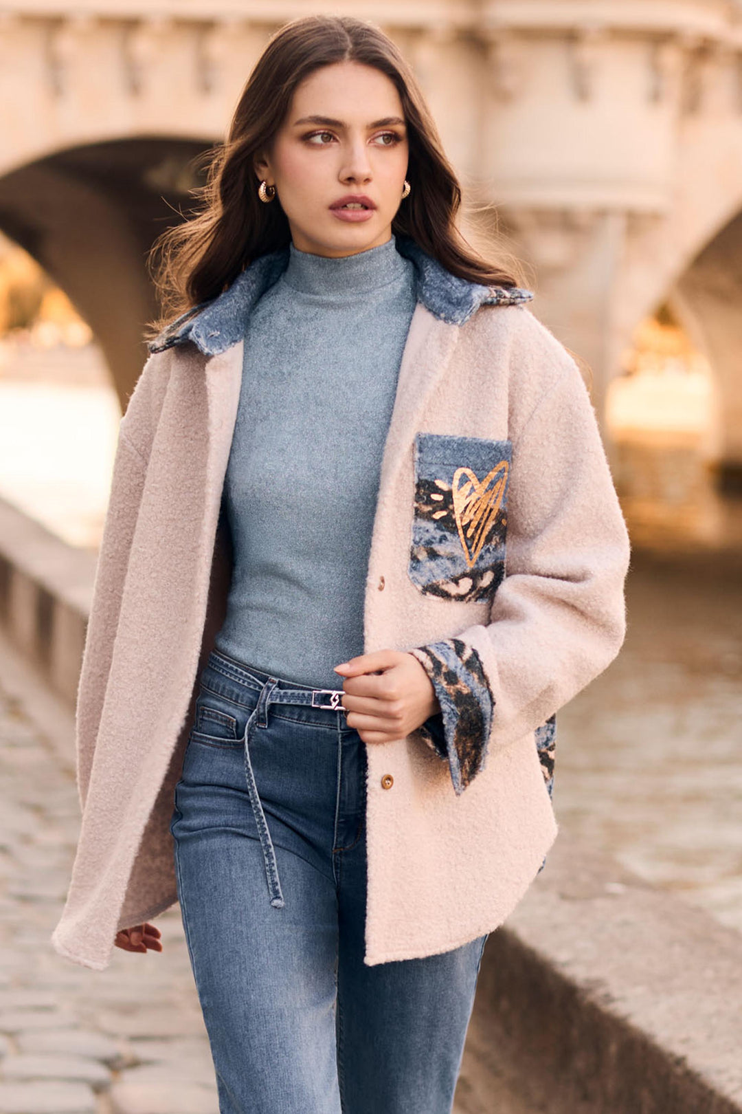 Frank Lyman Animal-Print & Solid Contrast Longline Jacket Style 263788