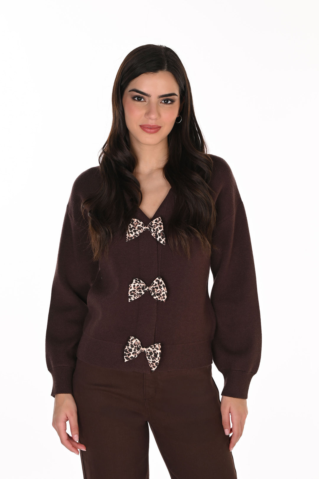Frank Lyman Sweater Knit Cardigan with Bow Accents Style 263804