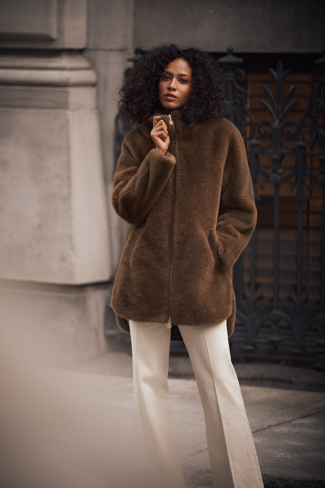 Joseph Ribkoff Faux Fur Hooded Coat Style 263914