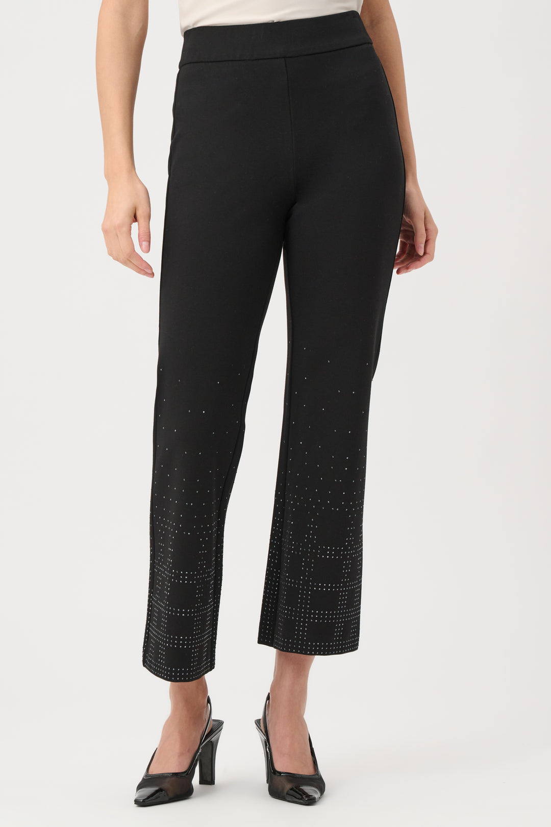 Joseph Ribkoff Heavy Knit Flared Pull-On Pants With Rhinestone Detail Style 263927.