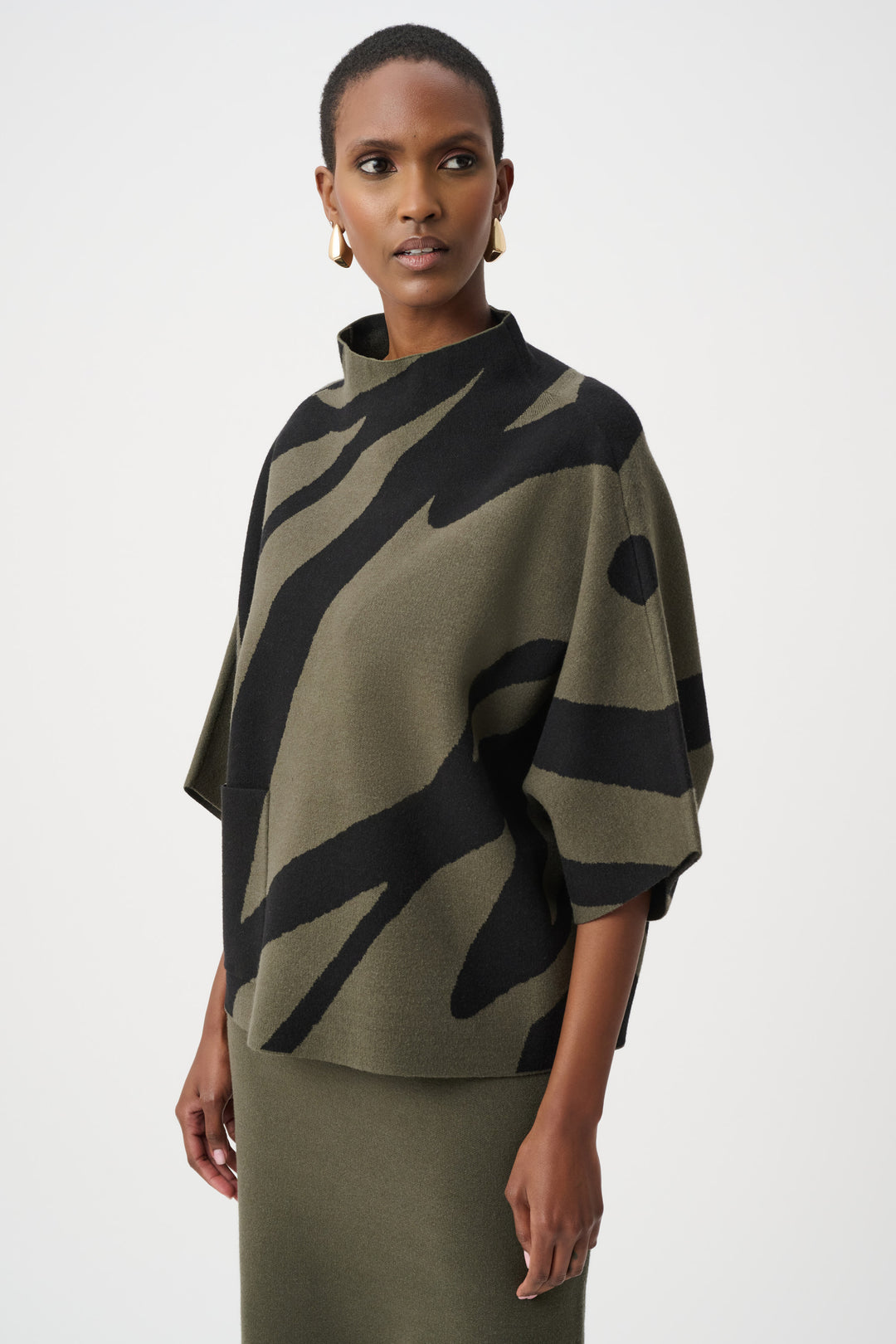 Joseph Ribkoff Abstract Jacquard Funnel-Neck Boxy Sweater Style 263936