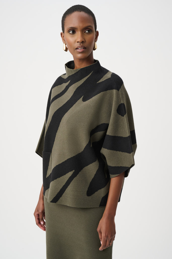 Joseph Ribkoff Abstract Jacquard Funnel-Neck Boxy Sweater Style
