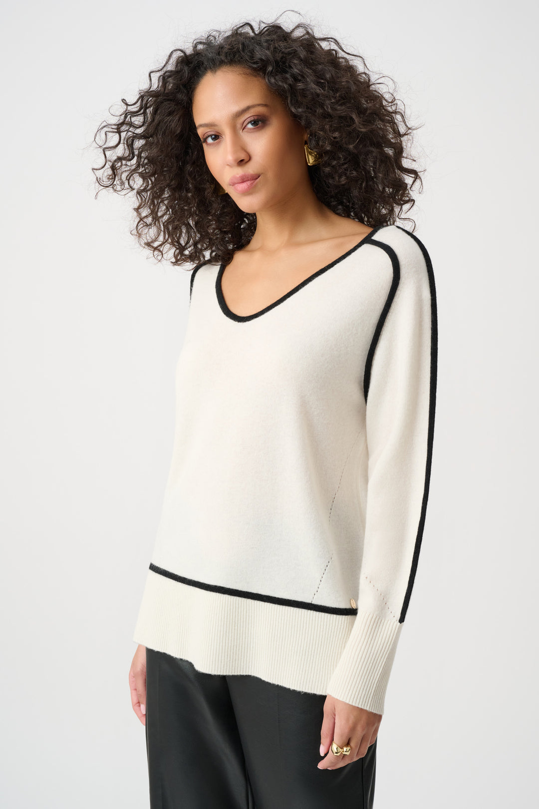 Joseph Ribkoff Cashmere And Wool Contrast trim Sweater Style 263941
