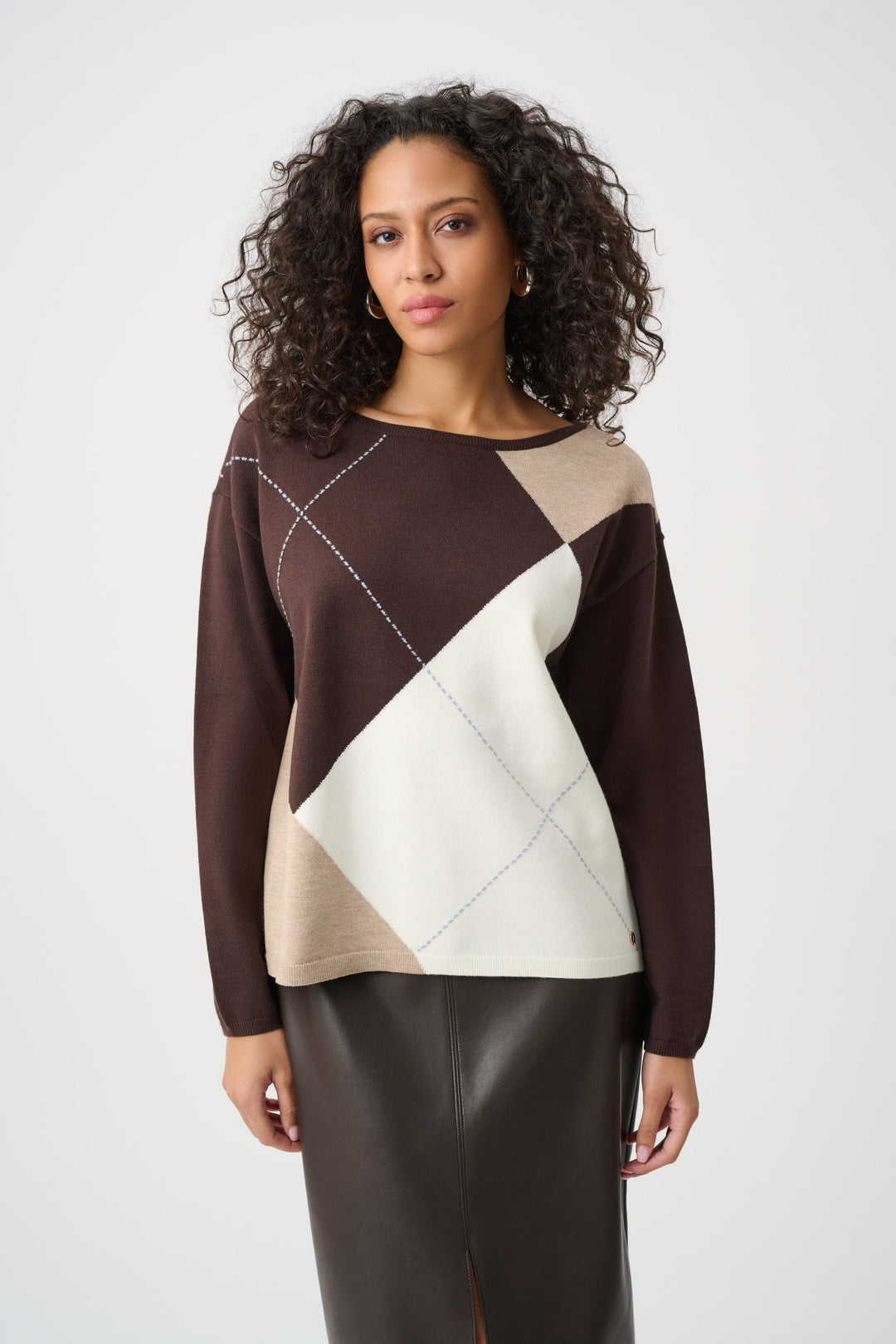 Joseph Ribkoff Argyle Pattern Crewneck Sweater Style 263948