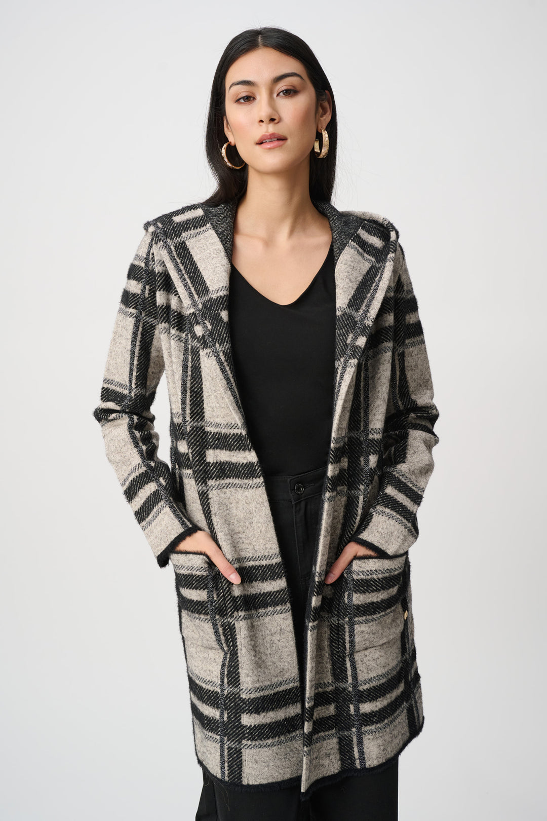 Joseph Ribkoff Brushed Plaid Hooded Jacket Style 263953