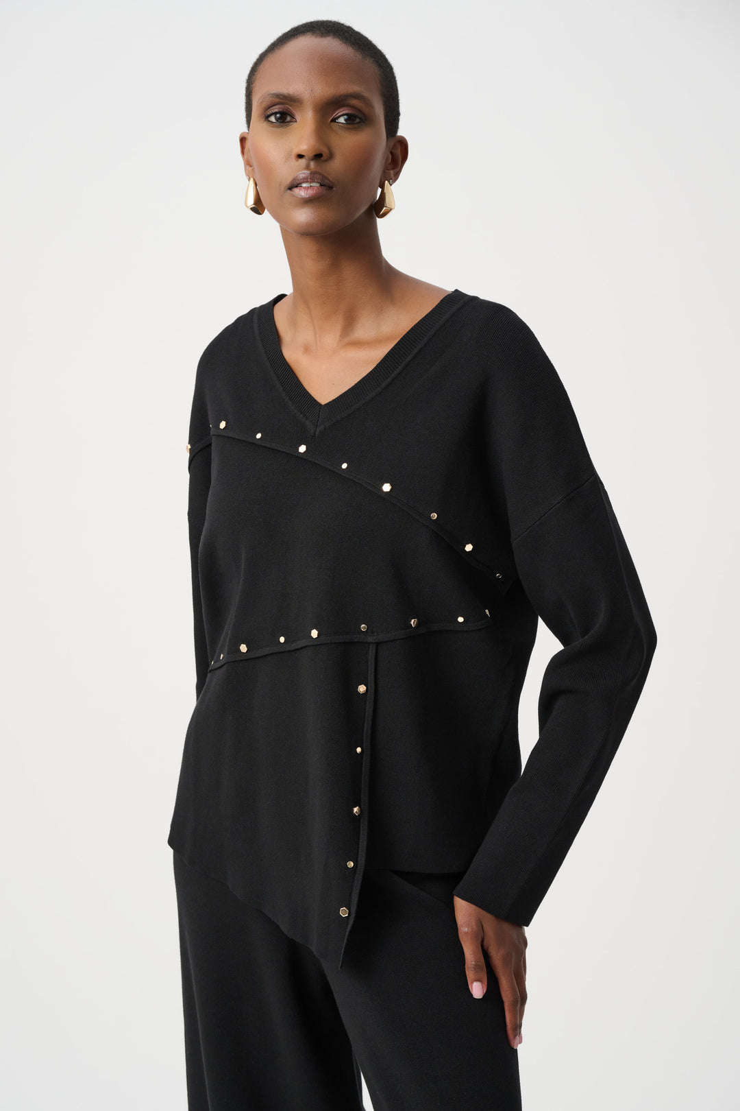 Joseph Ribkoff Asymmetric Sweater With Metal Stud Detail Style 263961.