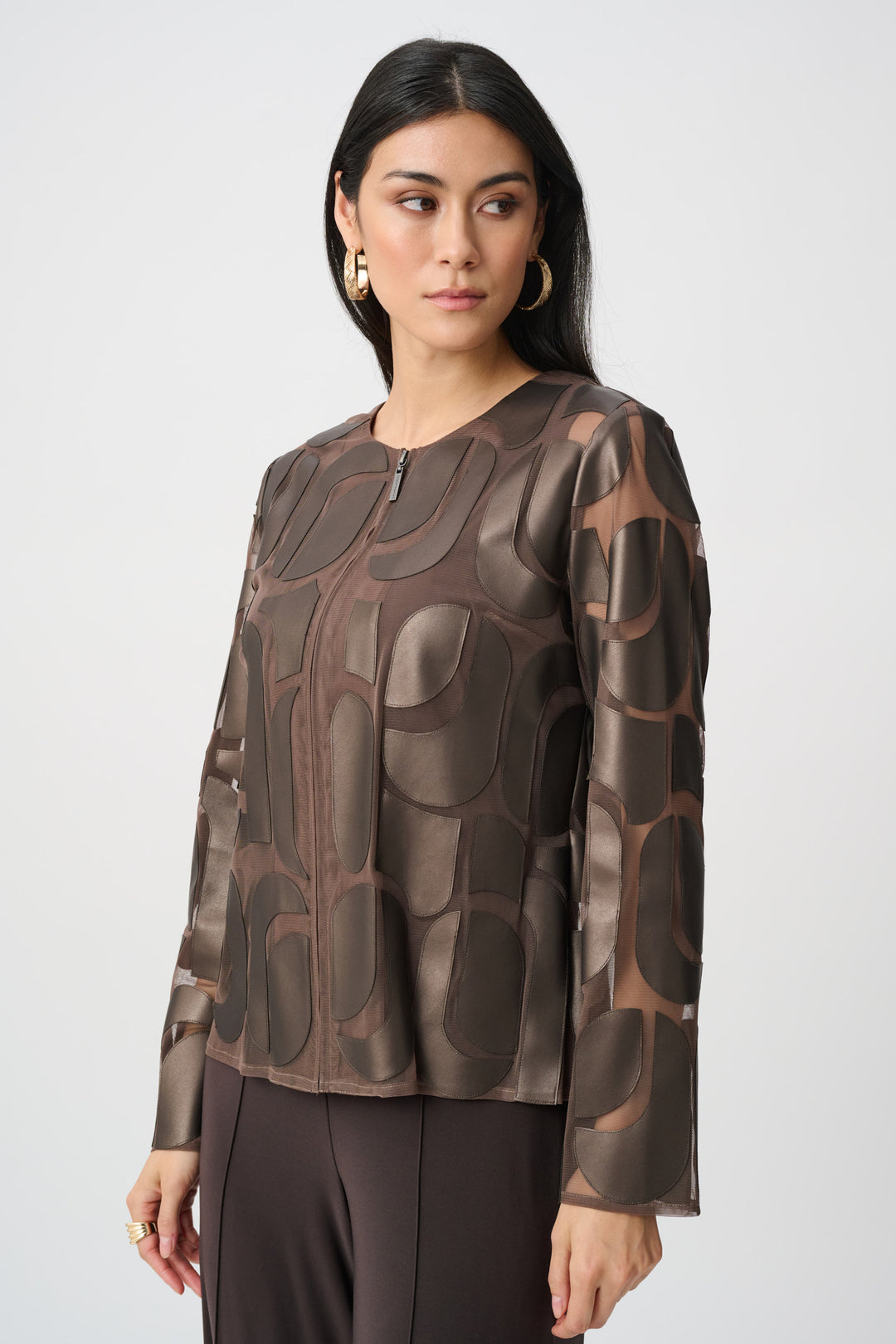 Joseph Ribkoff Leatherette And Mesh Embroidered Jacket Style 263964