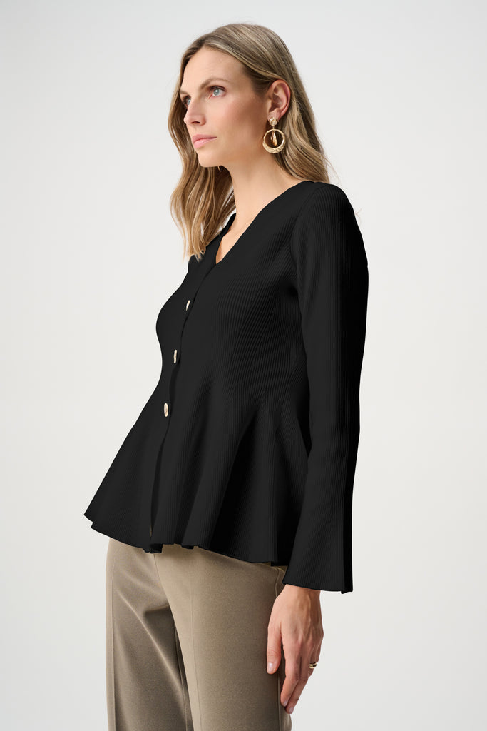 Joseph Ribkoff Cotton Knit Fit And Flare Peplum Cardigan Style