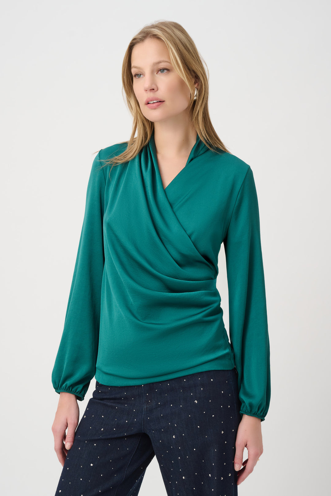 Joseph Ribkoff Satin Faux-Wrap Top Style 264026