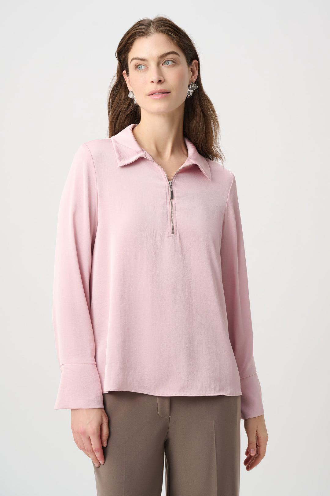 Joseph Ribkoff Satin Shirt collar Top Style 264050.