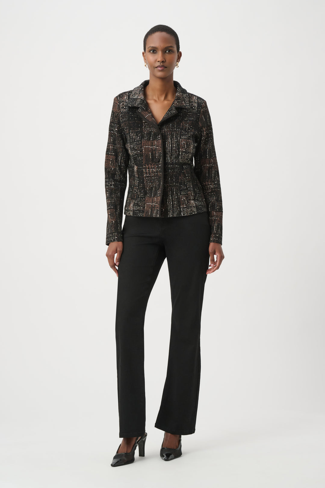 Joseph Ribkoff Plaid Knit Straight-Cut Jacket Style 264058.
