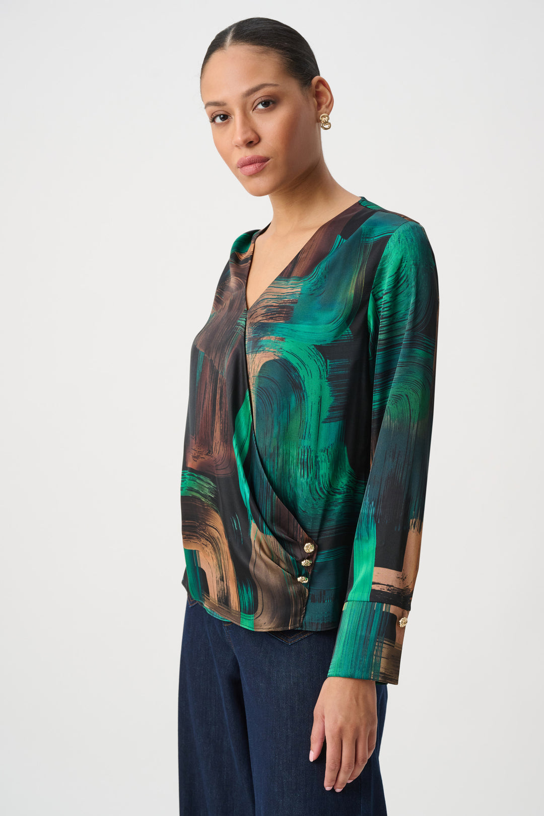 Joseph Ribkoff Abstract Print Satin Wrap Top Style 264103