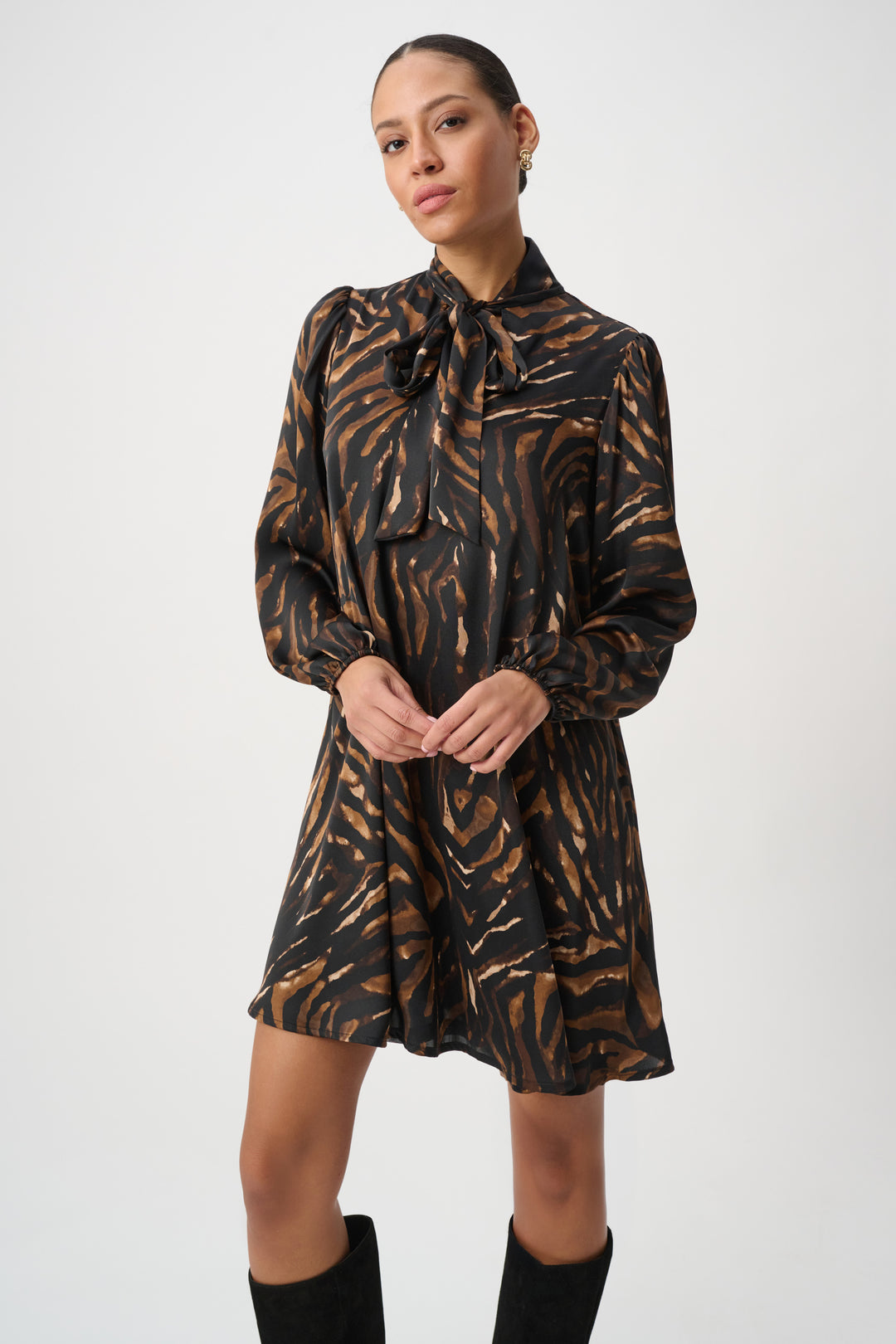 Joseph Ribkoff Animal Print Tie-Neck Trapeze Dress Style 264139