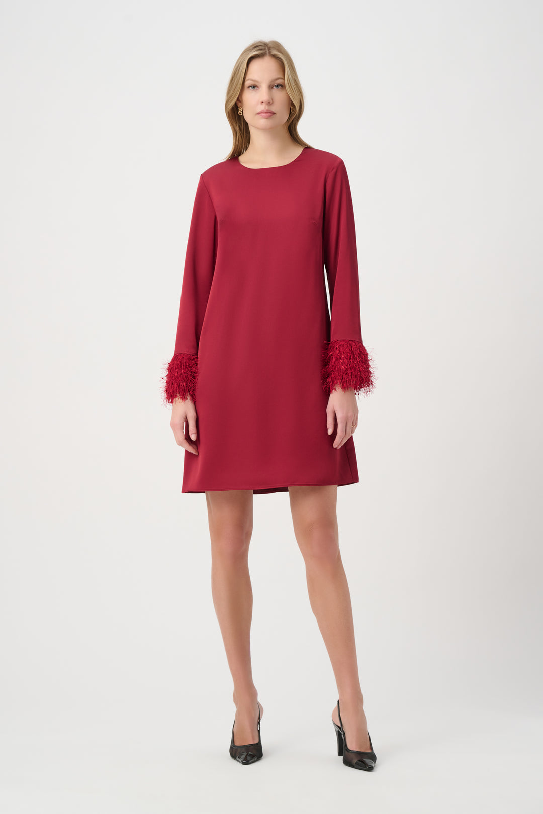 Joseph Ribkoff Satin Dress With Fringed Cuff Style 264176