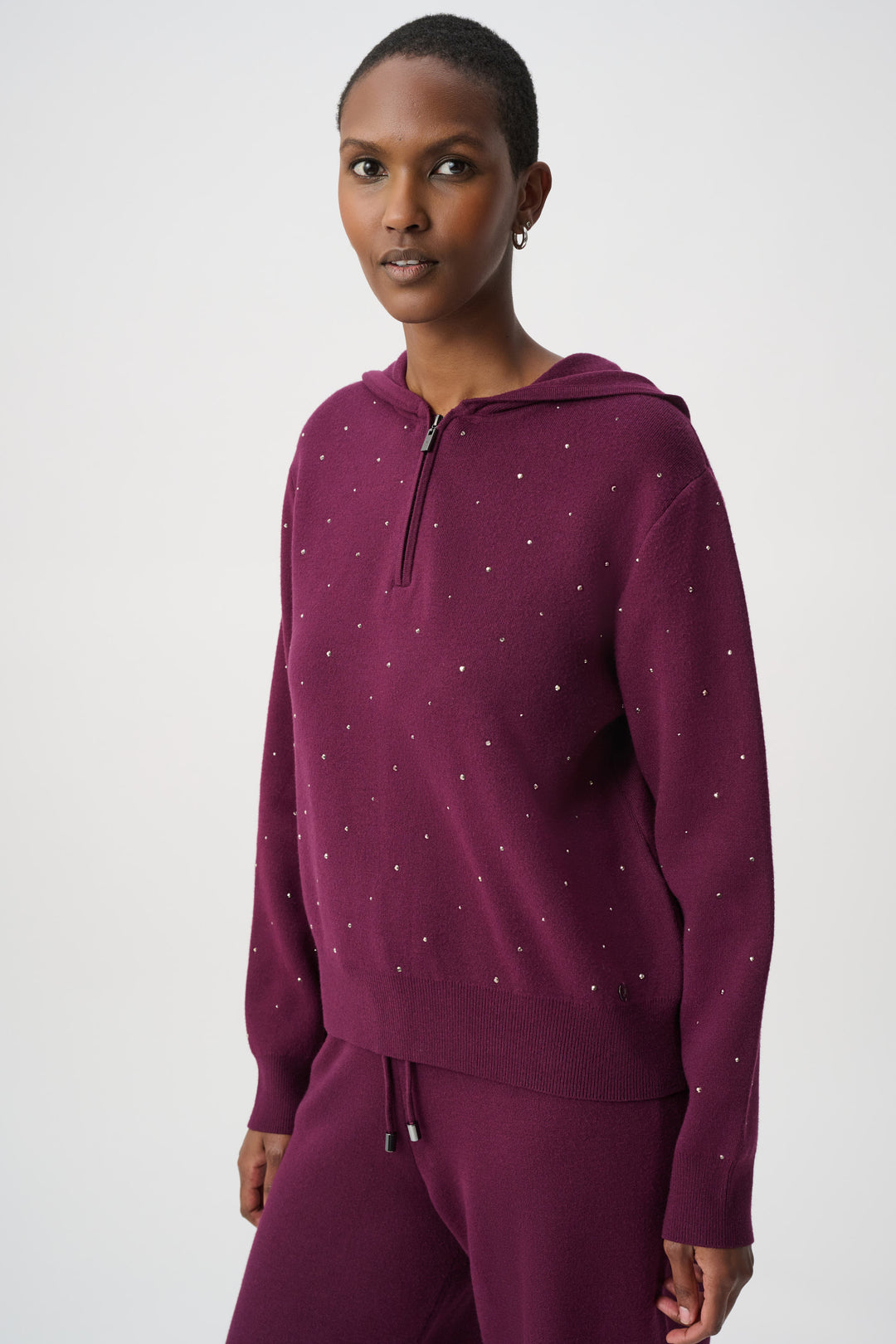 Joseph Ribkoff Embellished Hooded Pullover Sweater Style 264618