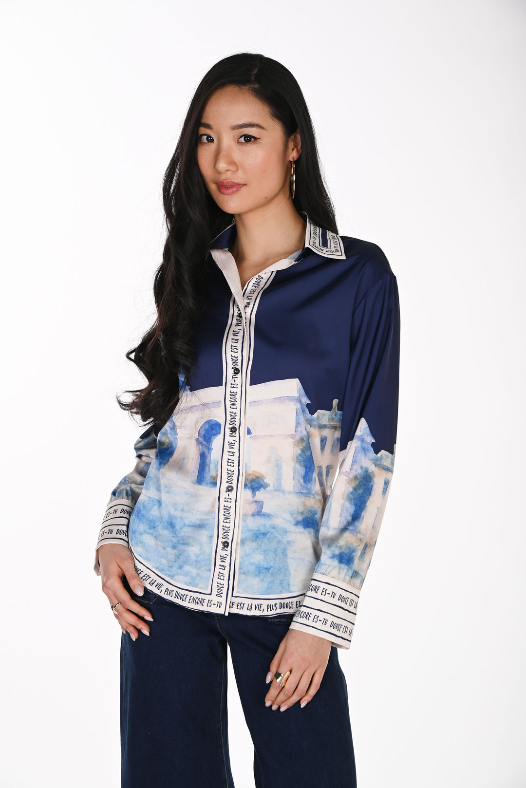 Frank Lyman Navy/Blue Woven Blouse Style 264814