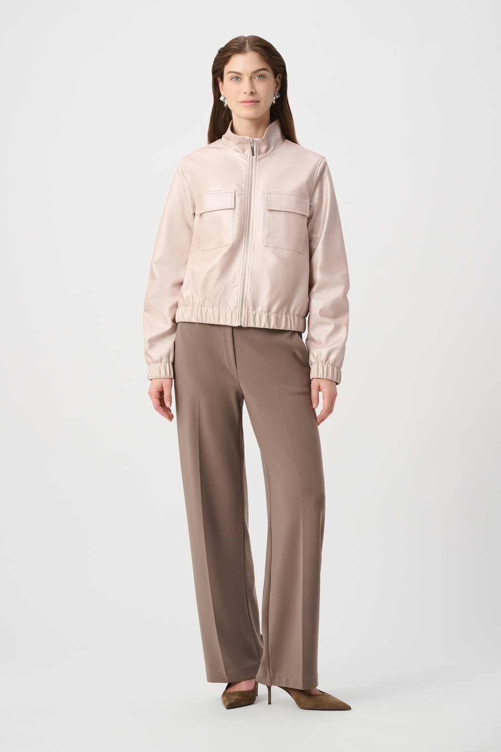 Joseph Ribkoff Metallic Leatherette Bomber Jacket Style 264907.