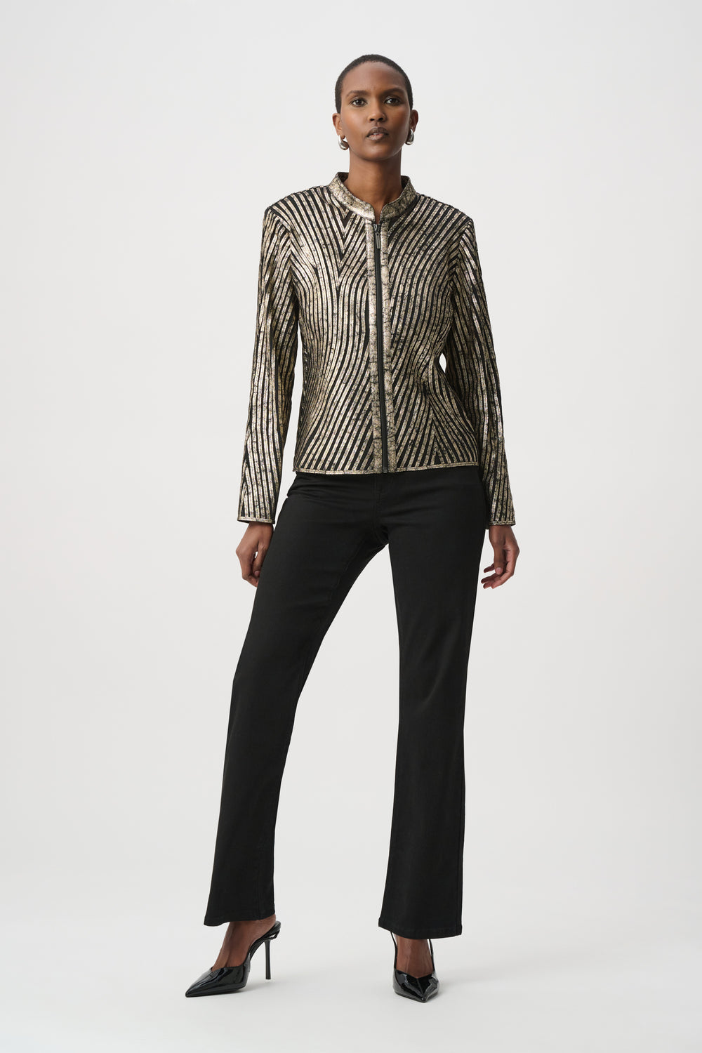 Joseph Ribkoff Metallic Soutache Fitted Jacket Style 264908.