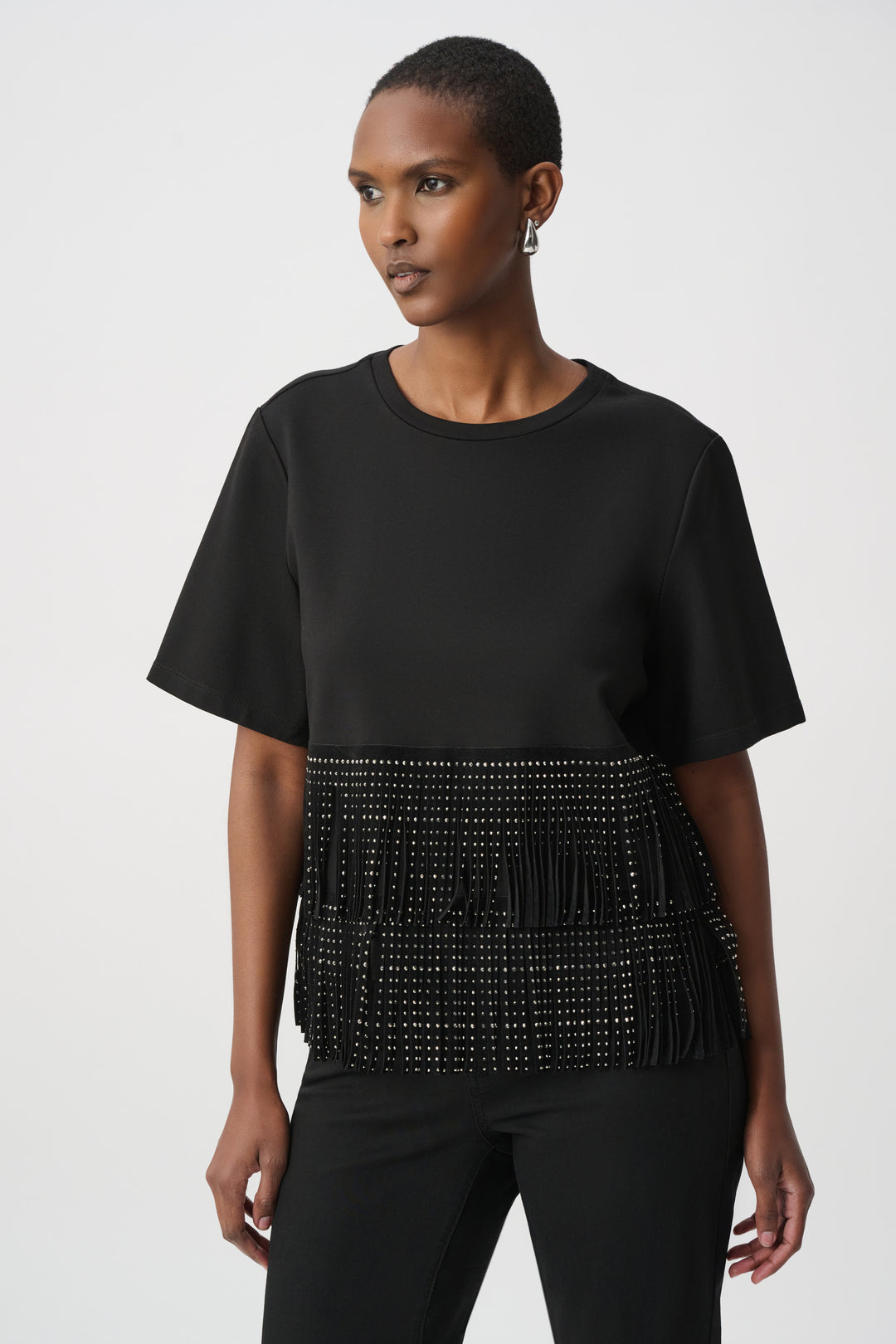 Joseph Ribkoff Faux Suede Rhinestone Fringe Top Style 264917