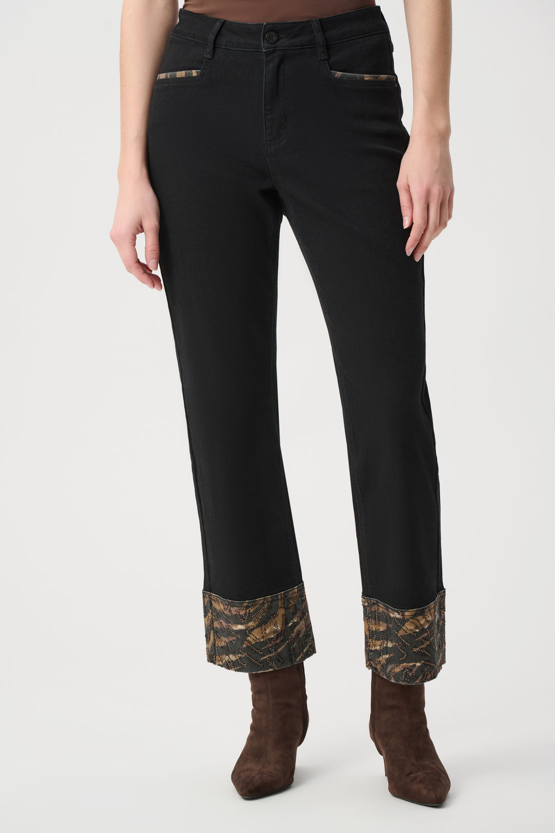 Joseph Ribkoff Animal & Rhinestone Trim Straight Jeans Style 264927