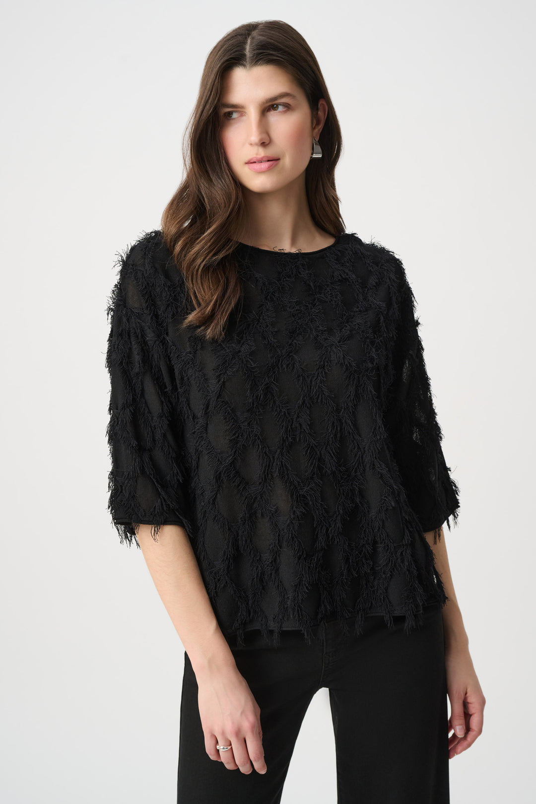 Joseph Ribkoff Boat Neck Fringe Sweater Style 264933