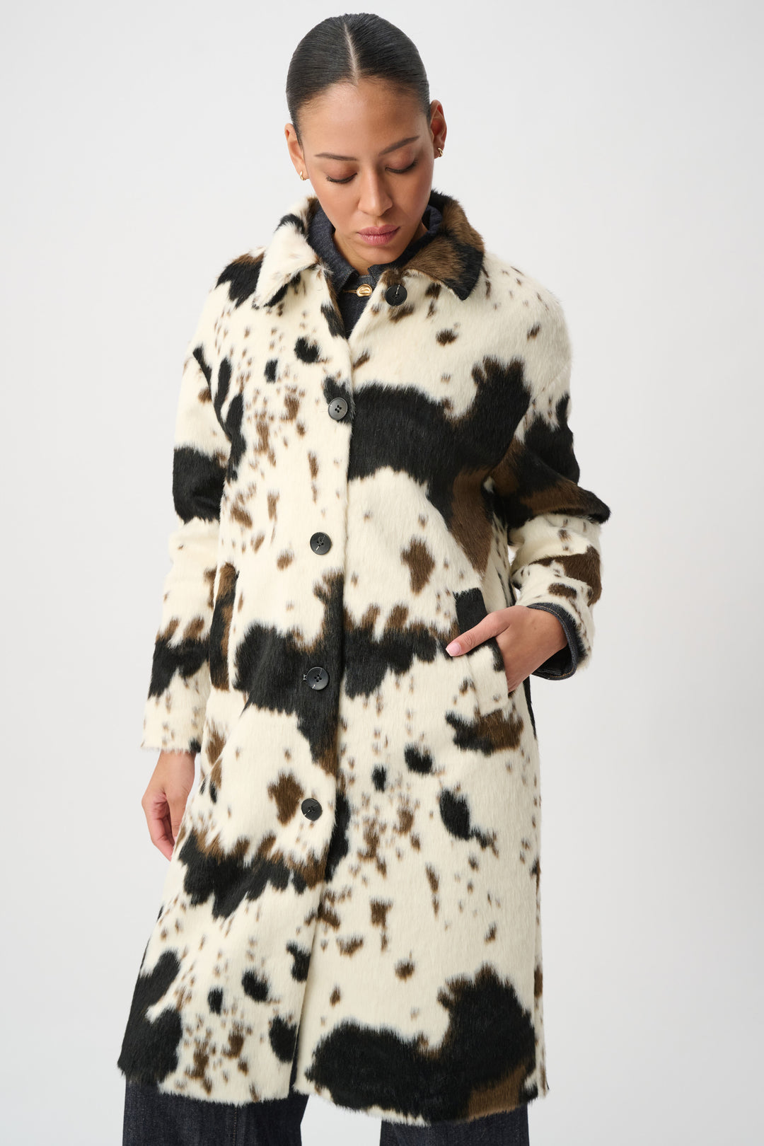 Joseph Ribkoff Faux Fur Cow Print Coat Style 264944
