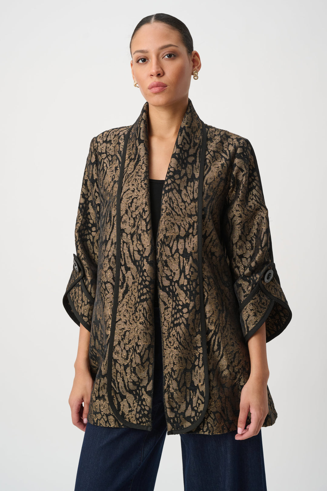 Joseph Ribkoff Animal Print Shawl Collar Cover Up Style 264949